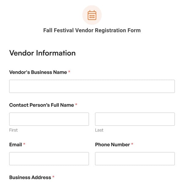 Fall Festival Vendor Registration Form Template