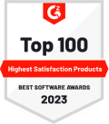 G2 2023 Top 100 Highest Satisfaction Badge G2 2023 top 100 badge di massima soddisfazione