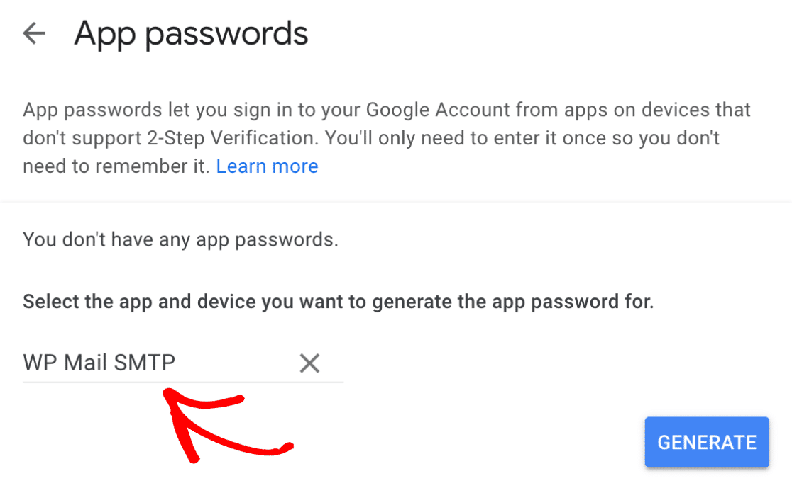 Saisir un nom personnalisé pour le mot de passe de l'application Google
