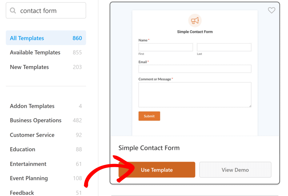 Utiliser un modèle de formulaire de contact simple