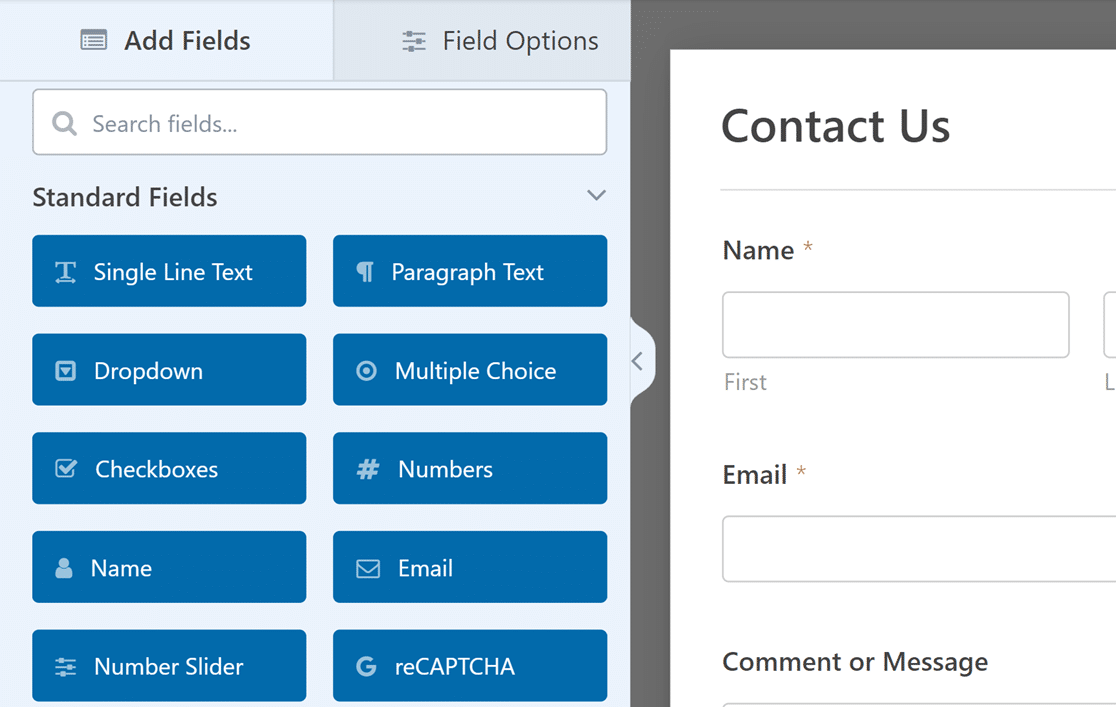 fields-wpforms-form-builder Available fields in the WPForms form builder