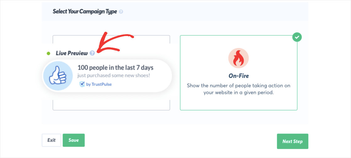 La campagne On Fire dans TrustPulse