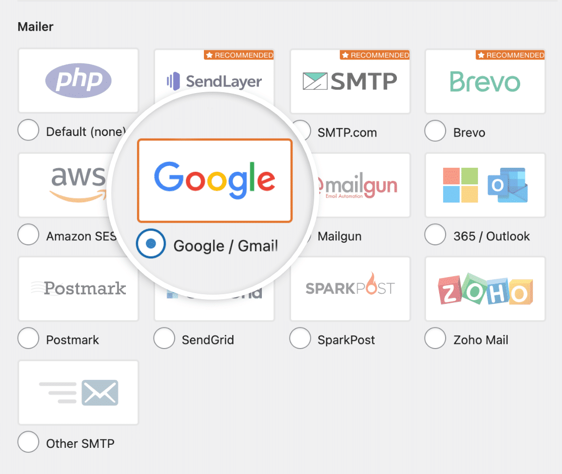 Select Google Mailer selecionar google mailer