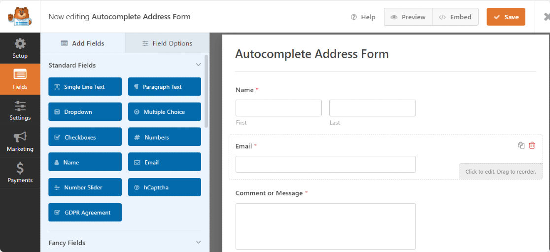 formulário de endereço autocompleto