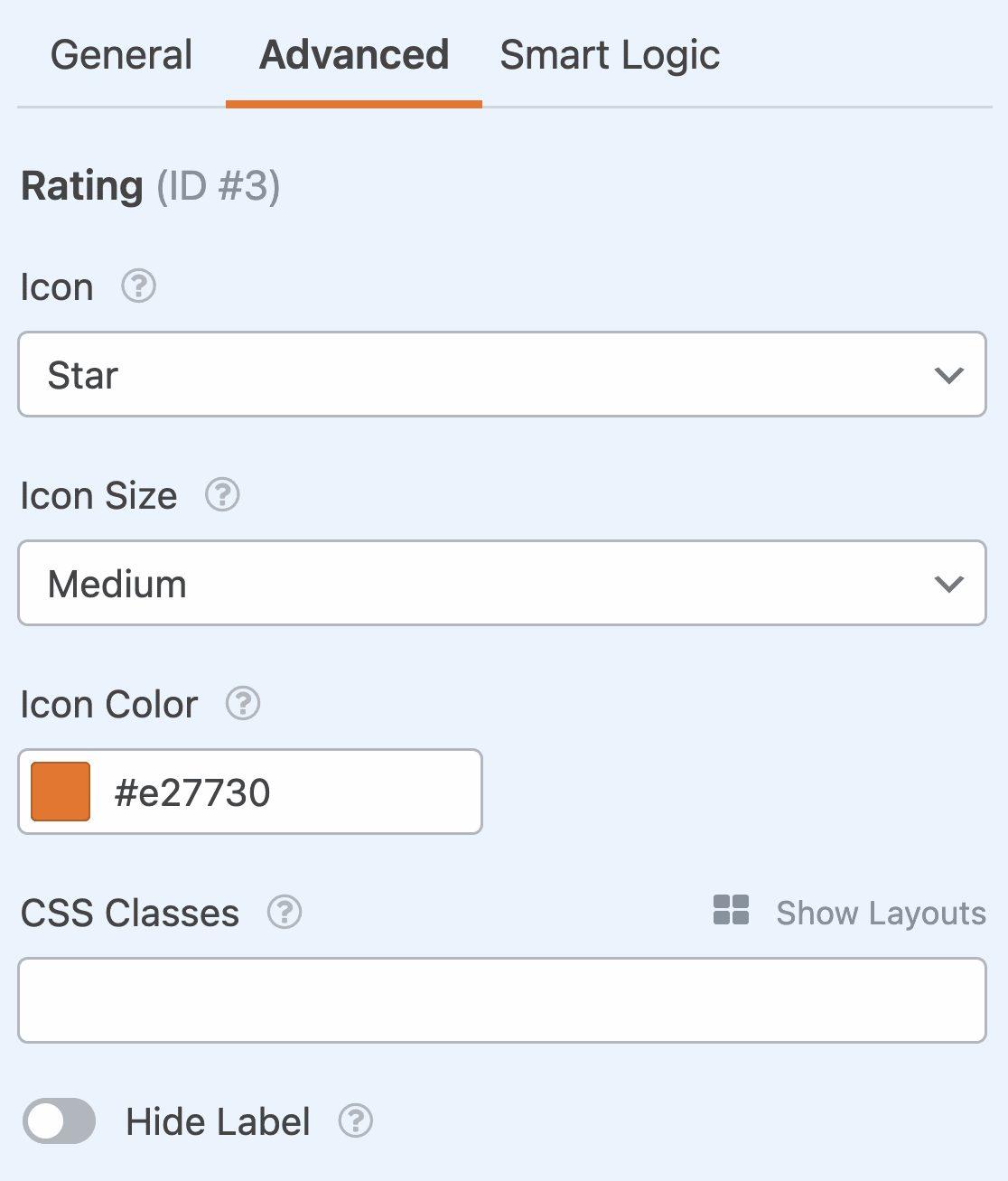 rating-advanced-field-options - WPForms Personnaliser les options avancées d'un champ Rating