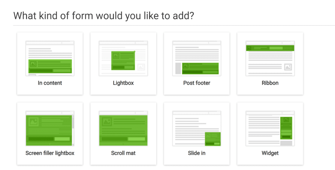 Types de formulaires d'optin dans Thrive Leads