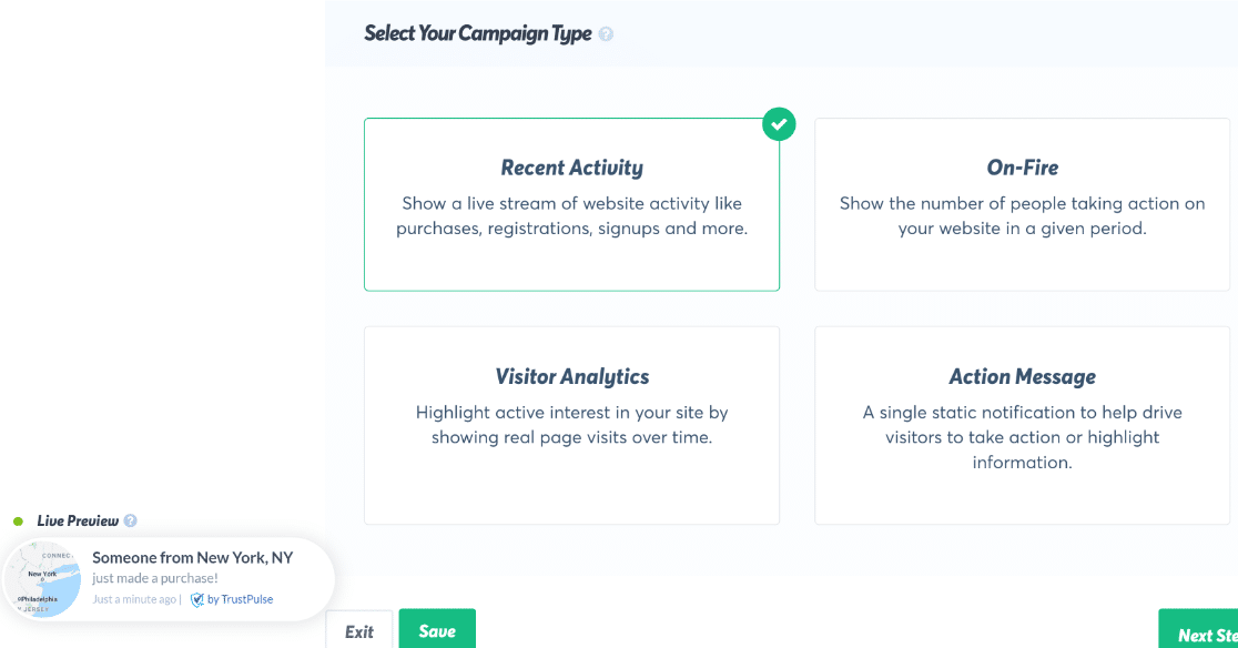Type de campagne TrustPulse
