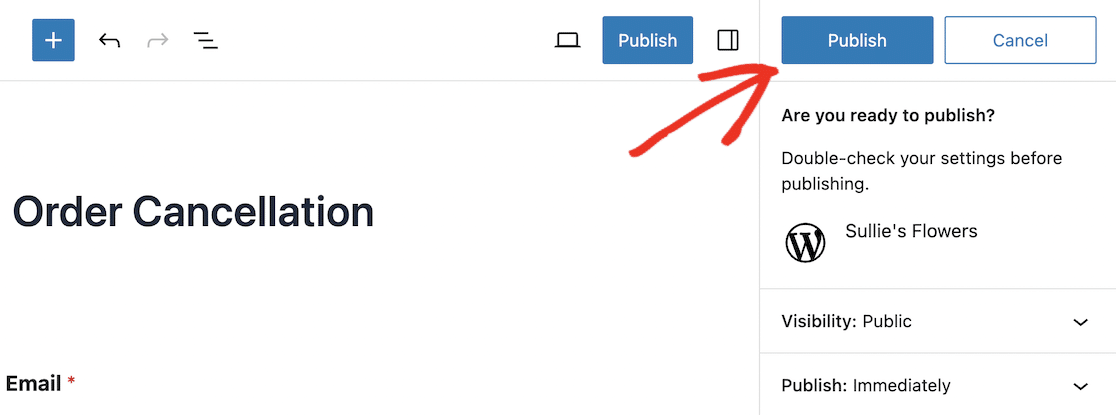 Confirm Form Publication - WPForms Confirmer la publication du formulaire