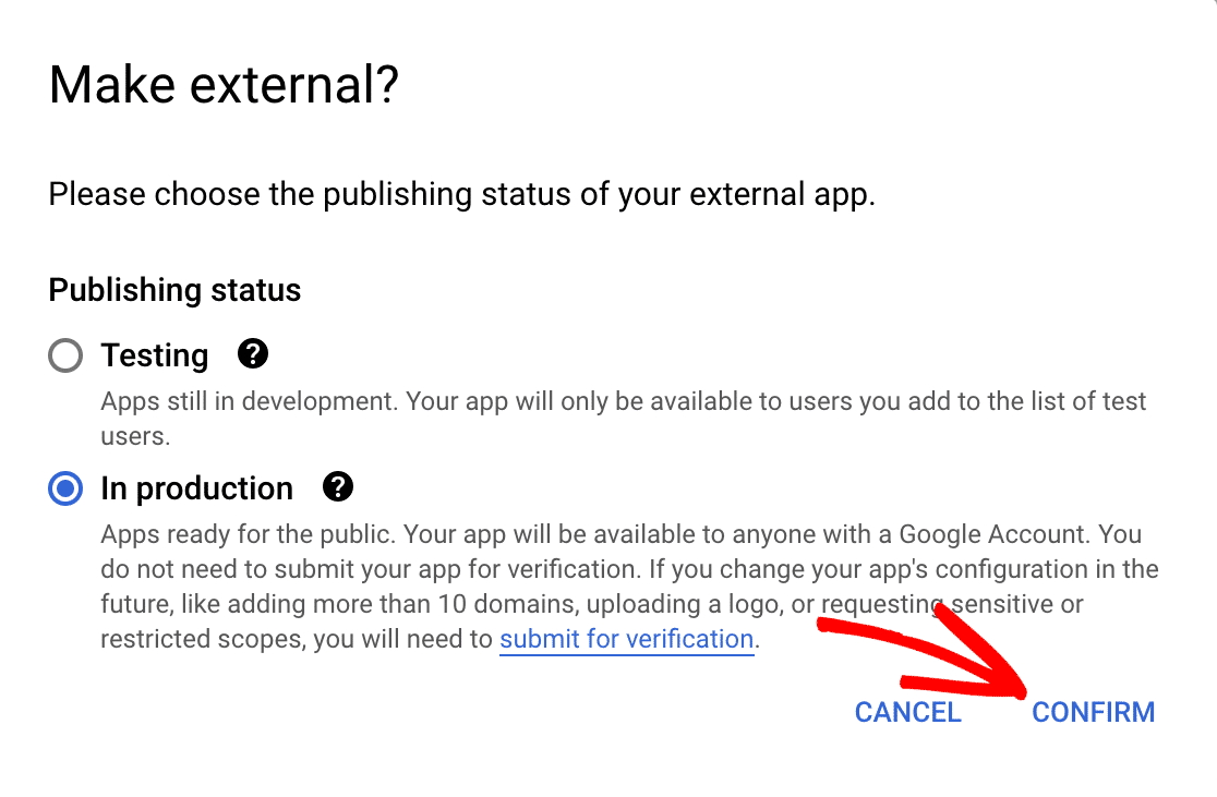 google cloud app in production - WPForms google cloud app em produção