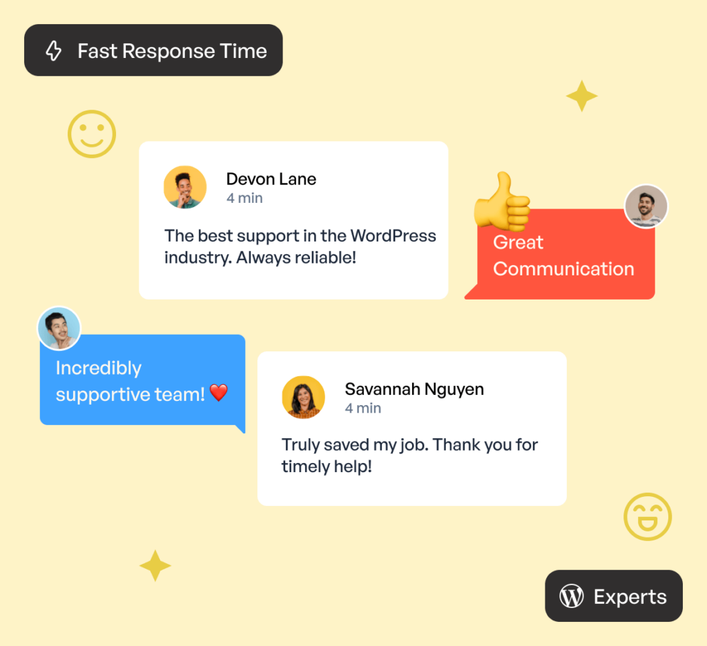 Customer Testimonials Highlighting Fast Response Time and Great Communication - WPForms Testimonianze di clienti che evidenziano tempi di risposta rapidi e un'ottima comunicazione