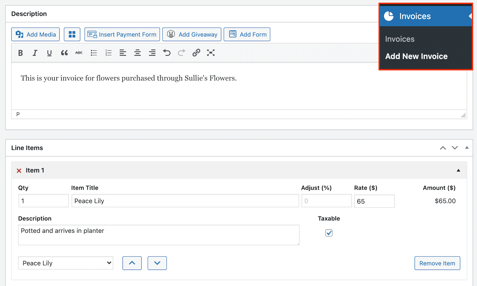 Sliced-Invoice-Creation - WPForms Créer votre facture WordPress dans Sliced