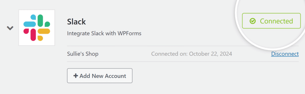 slack-status-connected - WPForms Slack account connected - WPForms