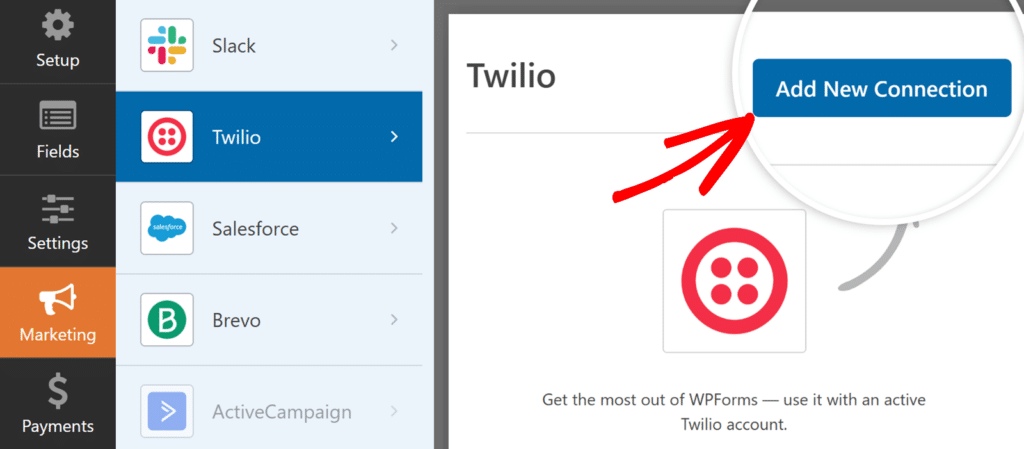 add-new-Twilio-connection-WPForms - WPForms Adicionar uma nova ligação Twilio